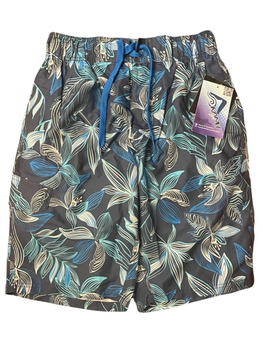 Kanu Surf Blue Tropical Floral Print Swim Trunks New